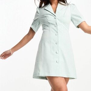 Urban Revivo button front shirt dress in light green check